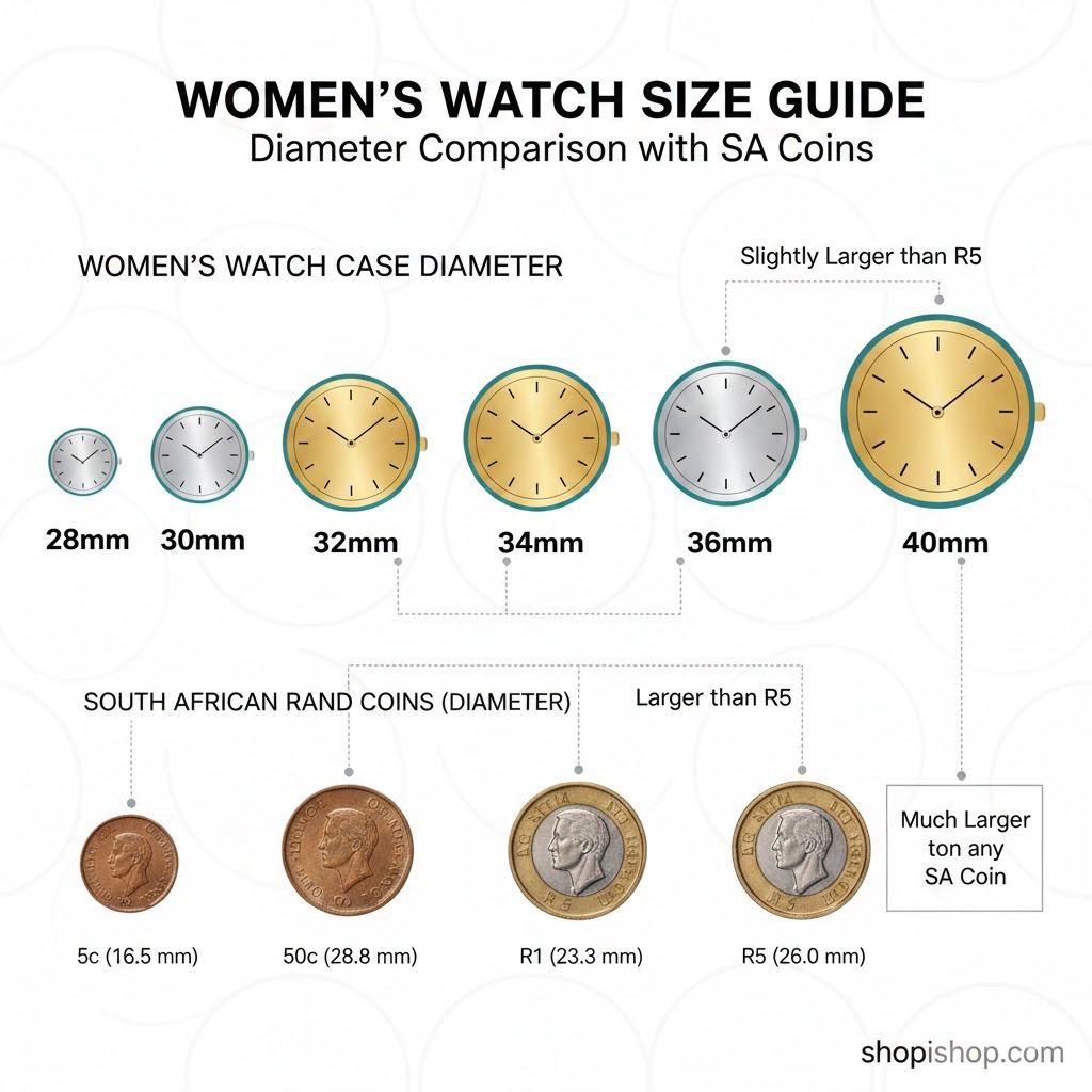 Women's Watch Size Comparison with South African Coins