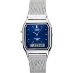 Casio Vintage Analog Digital Stainless Steel Mesh Bracelet Blue Dial Quartz AQ-230EM-2A Unisex Watch