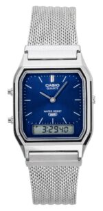 Casio Vintage Analog Digital Stainless Steel Mesh Bracelet Blue Dial Quartz AQ-230EM-2A Unisex Watch