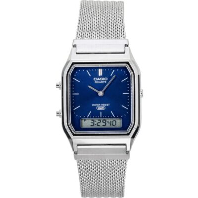 Casio Vintage Analog Digital Stainless Steel Mesh Bracelet Blue Dial Quartz AQ-230EM-2A Unisex Watch