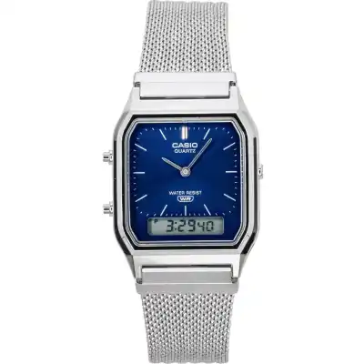 Casio Vintage Analog Digital Stainless Steel Mesh Bracelet Blue Dial Quartz AQ-230EM-2A Unisex Watch