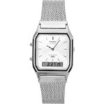 Casio Vintage Analog Digital Stainless Steel Mesh Bracelet Silver Dial Quartz AQ-230EM-7A Unisex Watch