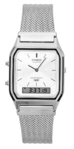 Casio Vintage Analog Digital Stainless Steel Mesh Bracelet Silver Dial Quartz AQ-230EM-7A Unisex Watch
