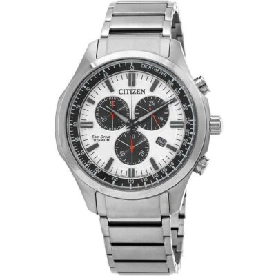 Citizen Eco-Drive Chronograph Super Titanium White Dial AT2530-85A 100M Men's Watch
