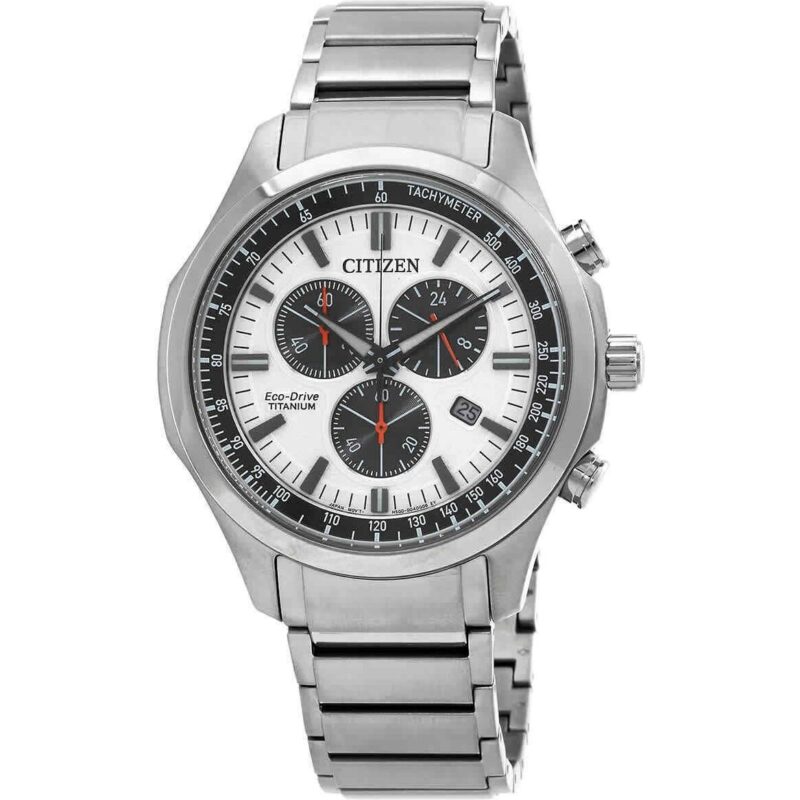 Citizen Eco-Drive Chronograph Super Titanium White Dial AT2530-85A 100M Men's Watch
