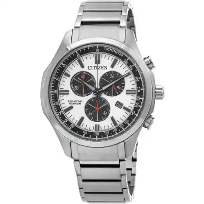 Citizen Eco-Drive Chronograph Super Titanium White Dial AT2530-85A 100M Men's Watch
