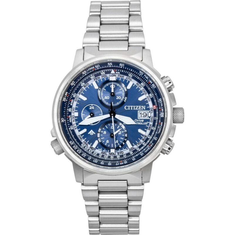 Citizen Promaster Sky Eco-Drive Chronograph Stainless Steel Blue Dial Diver's AT8300-58L 200M Men's Watch Citizen Promaster Sky Eco-Drive Chronograph Stainless Steel Blue Dial Diver's AT8300-58L 200M Men's Watch