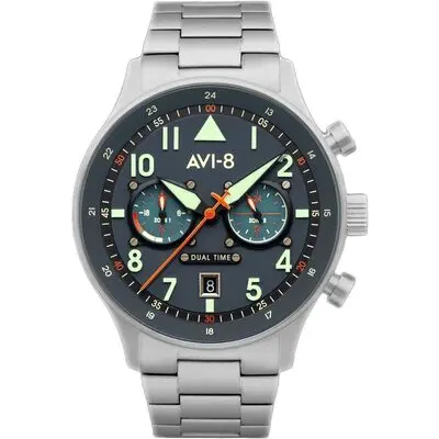 AVI-8 Hawker Hurricane Carey Dual Time Gutersloh Stainless Steel Blue Dial Quartz AV-4088-22 Men's Watch