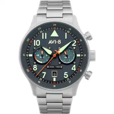 AVI-8 Hawker Hurricane Carey Dual Time Gutersloh Stainless Steel Blue Dial Quartz AV-4088-22 Men's Watch