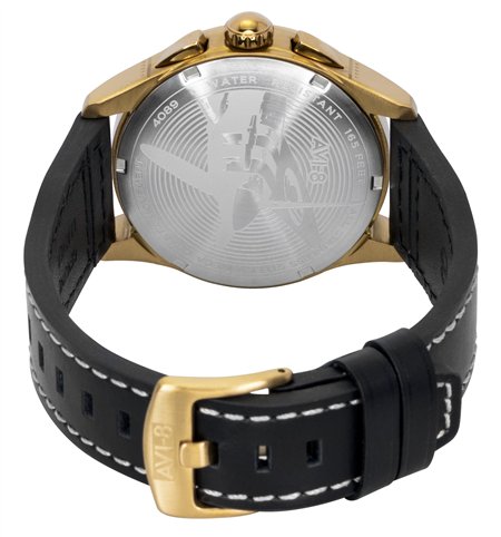 AVI-8 Spitfire Lock Chronograph Void Black Leather Strap Black Dial Quartz AV-4089-07 Men’s Watch - AV-4089-07