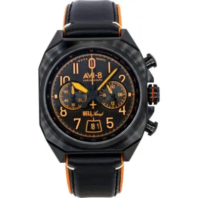 AVI-8 Bell X-1 Machbuster Chronograph Super Sonic Black Rubber And Leather Strap Black Dial Quartz AV-4118-04 Men's Watch