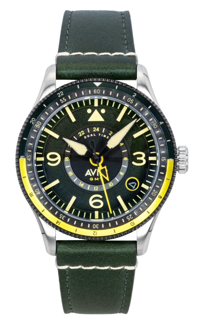 AVI-8 Flyboy Airmaster GMT Fuselage Green Leather Strap Green Dial Automatic AV-4128-03 Men's Watch AVI-8 Flyboy Airmaster GMT Fuselage Green Leather Strap Green Dial Automatic AV-4128-03 Men's Watch