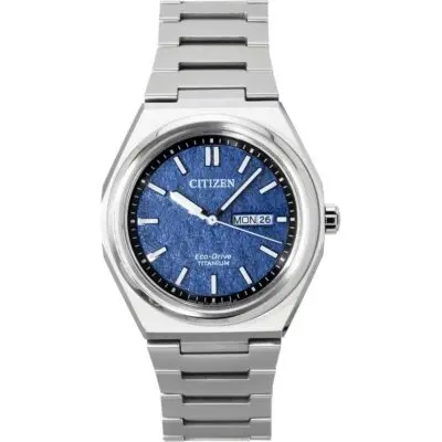 Citizen Zenshin Super Titanium Blue Dial Eco-Drive AW0130-85L 100M Men's Watch