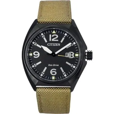 Citizen Eco-Drive Green Nylon Strap Black Dial AW1575-08E 100M Men's Watch