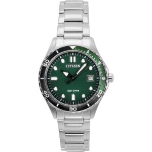 Citizen Eco-Drive Stainless Steel Green Dial AW1828-80X 100M Unisex Watch