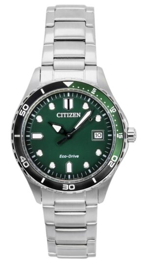 Citizen Eco-Drive Stainless Steel Green Dial AW1828-80X 100M Unisex Watch