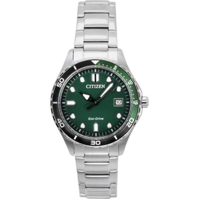 Citizen Eco-Drive Stainless Steel Green Dial AW1828-80X 100M Unisex Watch