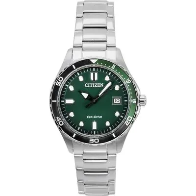 Citizen Eco-Drive Stainless Steel Green Dial AW1828-80X 100M Unisex Watch