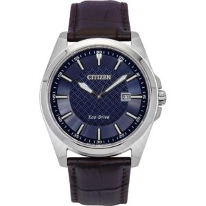 Citizen Eco-Drive Leather Strap Blue Dial BM7108-22L 100M Men's Watch