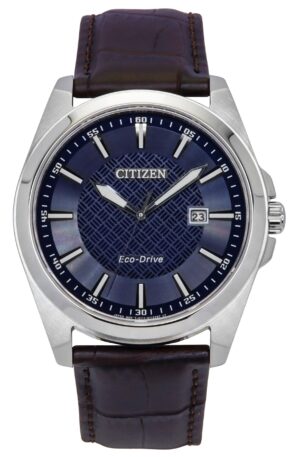 Citizen Eco-Drive Leather Strap Blue Dial BM7108-22L 100M Men's Watch