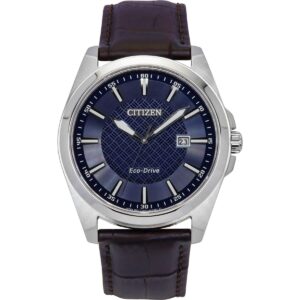 Citizen Eco-Drive Leather Strap Blue Dial BM7108-22L 100M Men's Watch