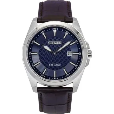 Citizen Eco-Drive Leather Strap Blue Dial BM7108-22L 100M Men's Watch
