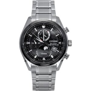 Citizen Tsuki-Yomi Radio Controlled Moon Phase Super Titanium Black Dial Eco-Drive BY1018-80E 100M Men's Watch