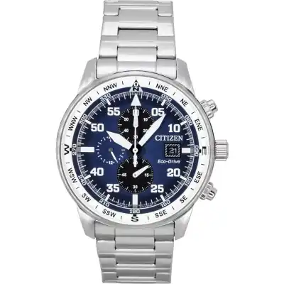 Citizen Eco-Drive Aviator Chronograph Stainless Steel Blue Dial CA0880-58L 100M Men's Watch
