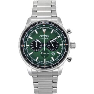 Citizen Eco-Drive Chronograph Stainless Steel Green Dial CA4500-91X 100M Men's Watch