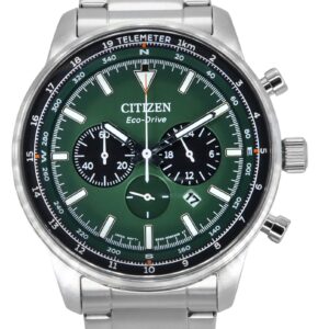 Citizen Eco-Drive Chronograph Stainless Steel Green Dial CA4500-91X 100M Men's Watch