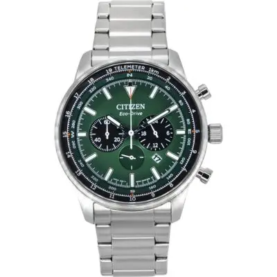 Citizen Eco-Drive Chronograph Stainless Steel Green Dial CA4500-91X 100M Men's Watch