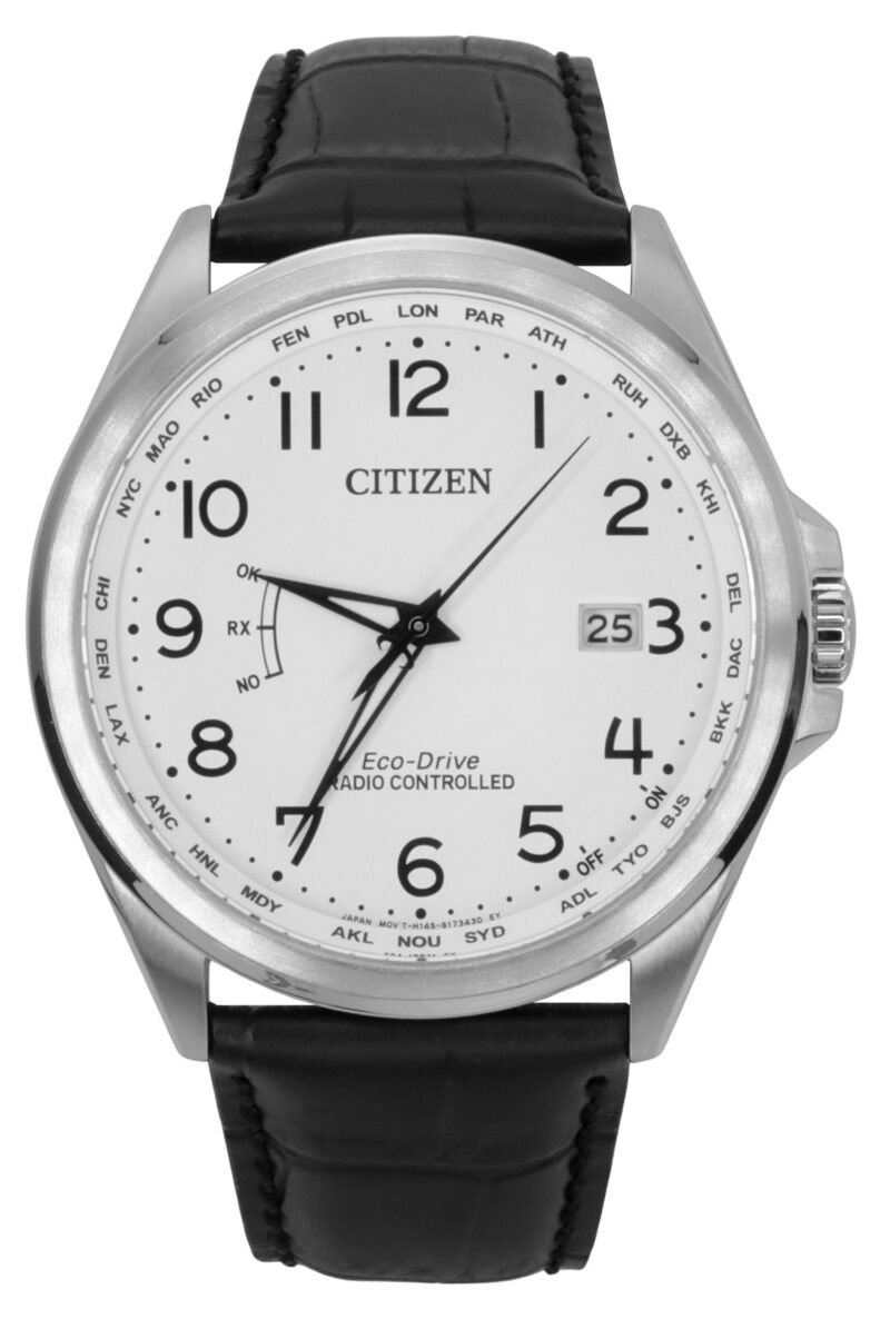 Citizen Radio Controlled Leather Strap White Dial Eco-Drive CB0250-17A 100M Men's Watch