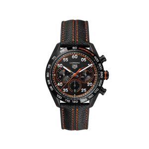 TAG Heuer Carrera x Porsche Orange Racing 44mm Men's Watch – Black DLC Steel & Ceramic Automatic Chronograph, 80H Power Reserve & Calfskin Strap (CBN2A1M.FC6526)