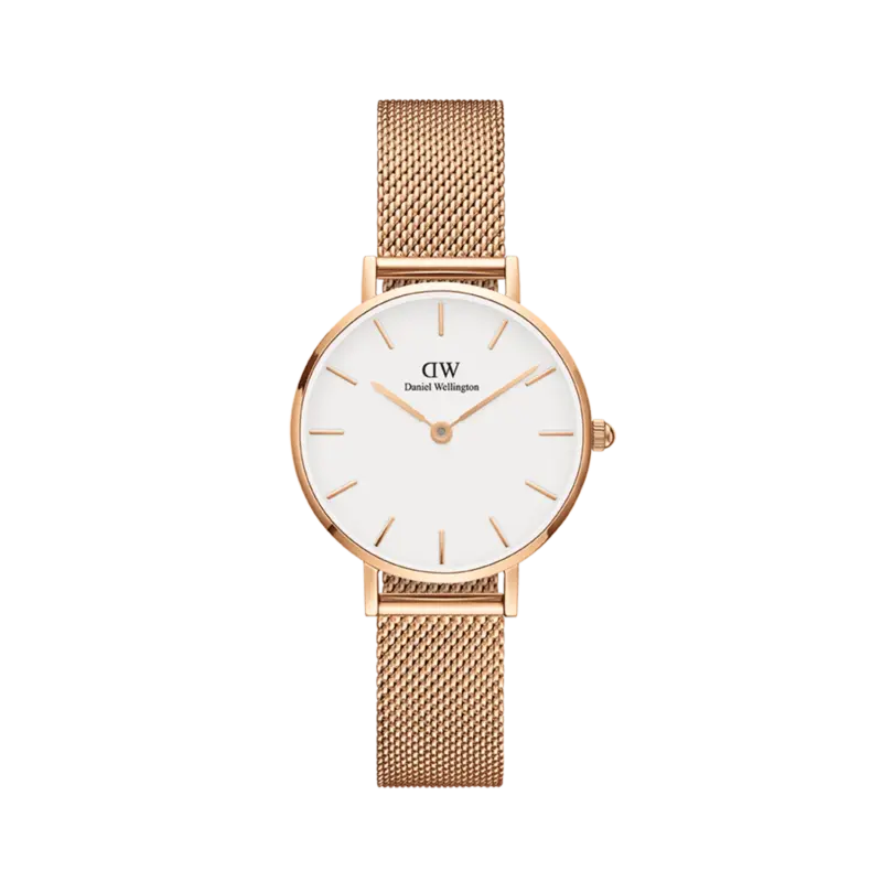 Daniel Wellington Women's classic petite Melrose watch - 28/32/36mm - Black or White dial with rose gold mesh bracelet