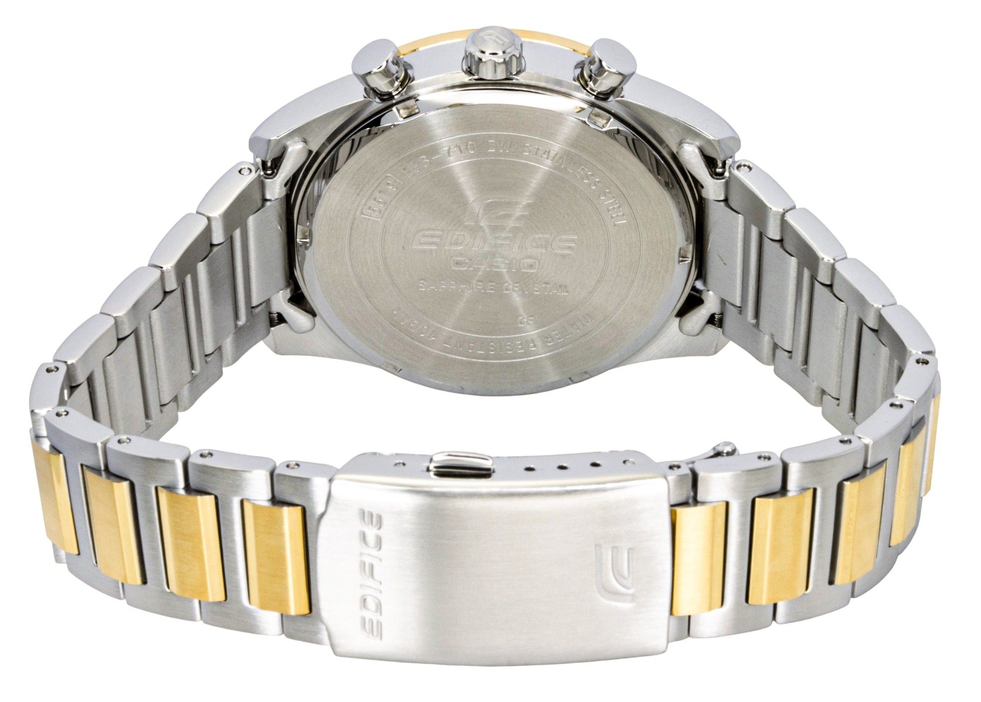 Casio Edifice Analog Chronograph Two Tone Stainless Steel Black Dial Quartz EFB-710SG-1AV 100M Men's Watch