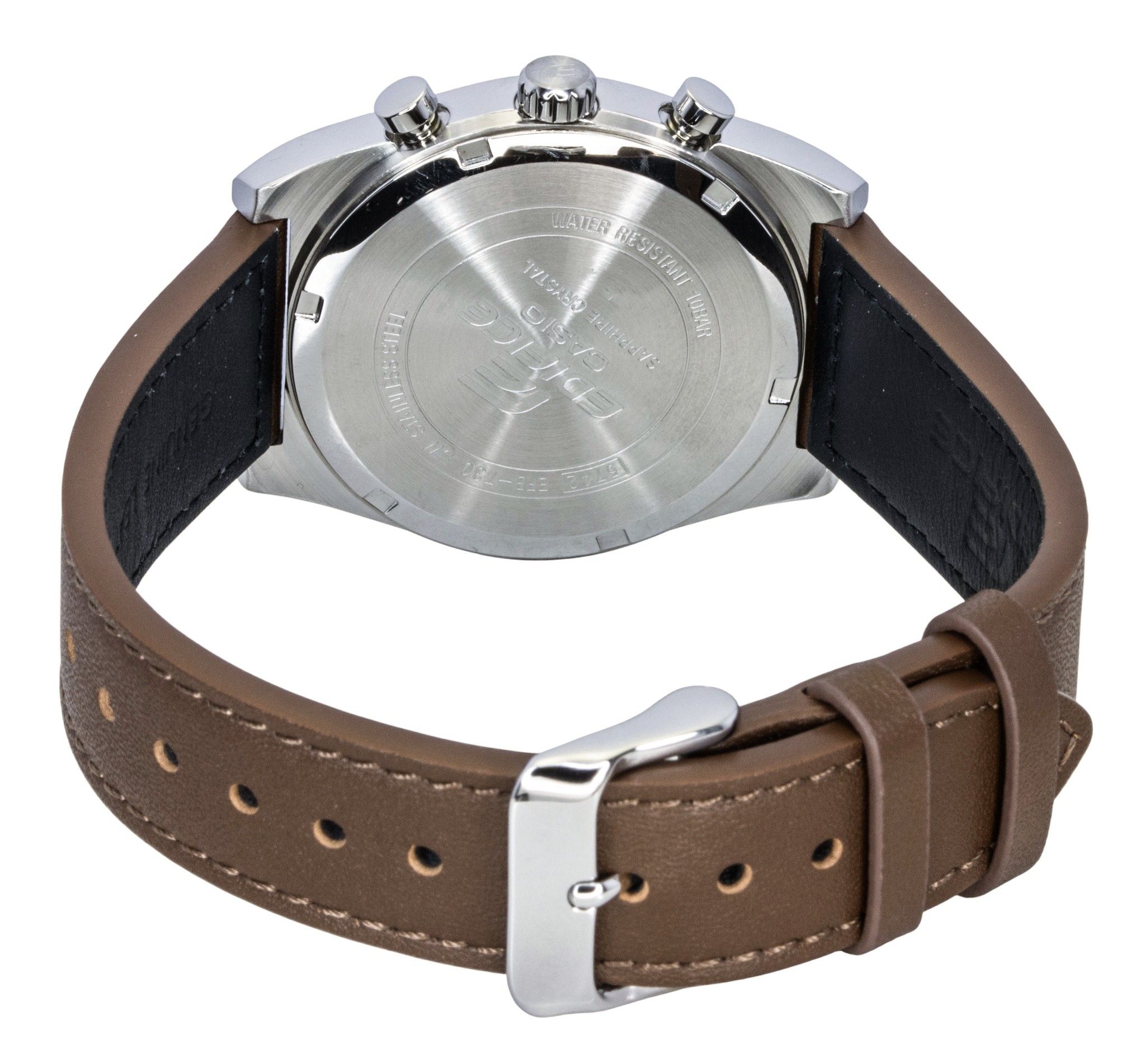 Casio Edifice Analog Standard Chronograph Leather Strap Ivory Dial Quartz EFB-730L-7AV 100M Men's Watch