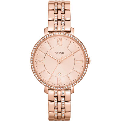 Fossil Jacqueline 36mm Women’s Watch – Rose Gold-Tone Stainless Steel Bracelet, Crystal-Set Bezel & Roman Numeral Dial (ES3546)