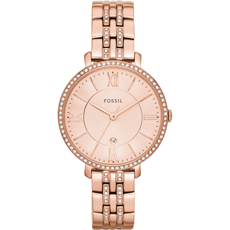 Fossil Jacqueline 36mm Women’s Watch – Rose Gold-Tone Stainless Steel Bracelet, Crystal-Set Bezel & Roman Numeral Dial (ES3546)