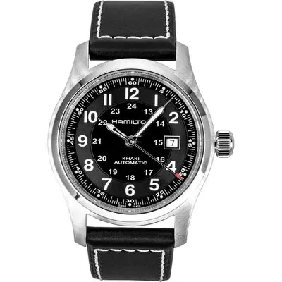 Hamilton Khaki Leather Strap Black Dial Automatic H70605733 100M Men's Watch