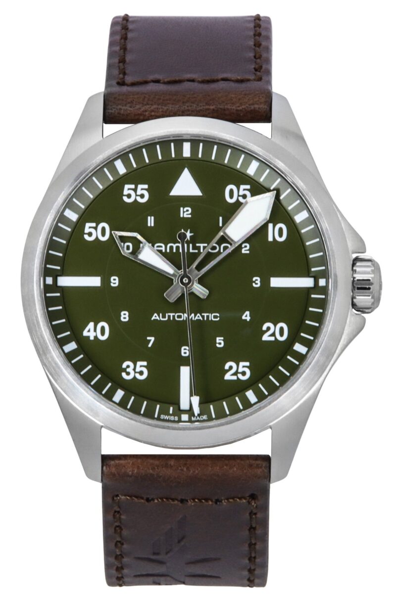 Hamilton Khaki Aviation Pilot Leather Strap Green Dial Automatic H76305560 100M Men's Watch