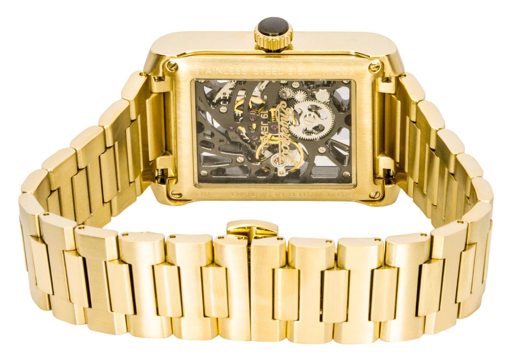 Ingersoll The Spur Gold Tone Stainless Steel Black Skeleton Dial Automatic I17002 Men’s Watch - I17002