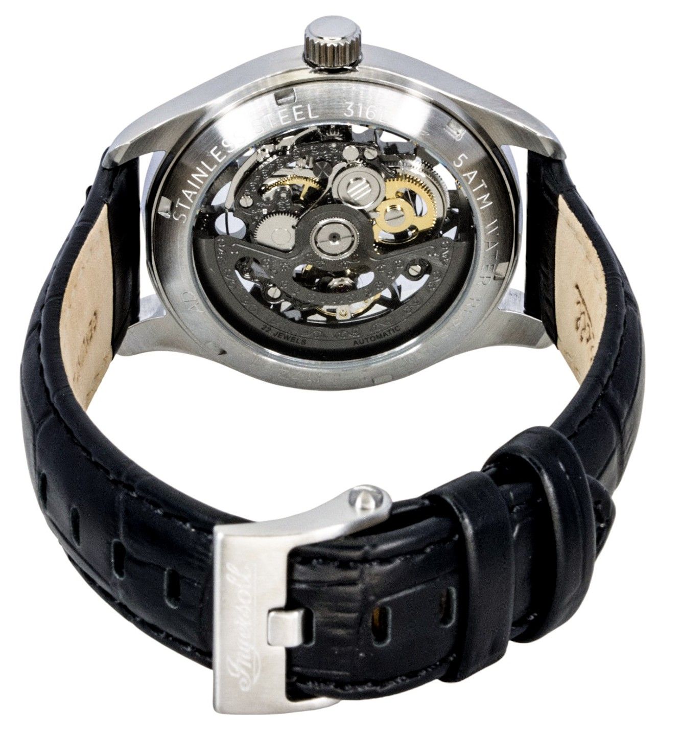 Ingersoll The Maverick Leather Strap Black Skeleton Dial Automatic I17401 Men's Watch