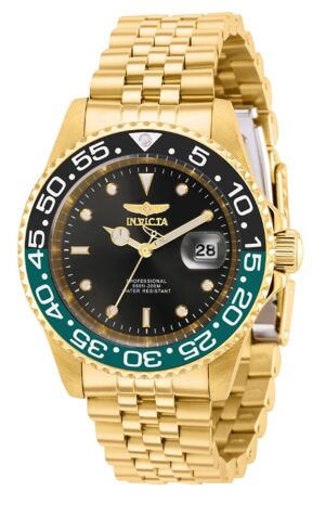 Invicta Pro Diver Gold Tone Stainless Steel Black Dial Quartz Diver's 36043 200M Men's Watch