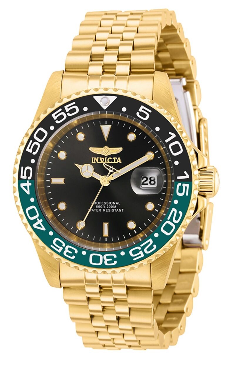 Invicta Pro Diver Gold Tone Stainless Steel Black Dial Quartz Diver's 36043 200M Men's Watch