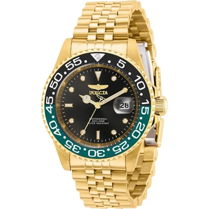 Invicta Pro Diver Gold Tone Stainless Steel Black Dial Quartz Diver's 36043 200M Men's Watch