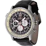 Invicta Ocean Voyage Chronograph Leather Strap Black Dial Quartz Diver's 47255 200M Men's Watch