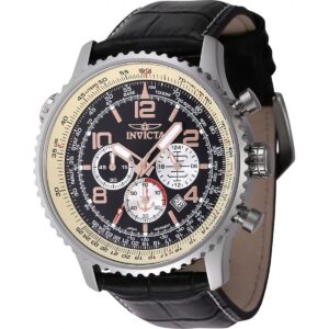 Invicta Ocean Voyage Chronograph Leather Strap Black Dial Quartz Diver's 47255 200M Men's Watch