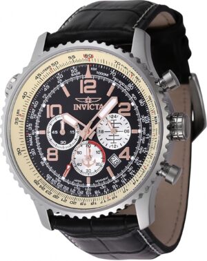 Invicta Ocean Voyage Chronograph Leather Strap Black Dial Quartz Diver's 47255 200M Men's Watch