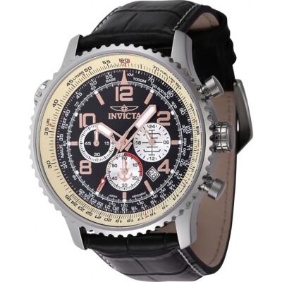 Invicta Ocean Voyage Chronograph Leather Strap Black Dial Quartz Diver's 47255 200M Men's Watch