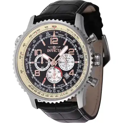 Invicta Ocean Voyage Chronograph Leather Strap Black Dial Quartz Diver's 47255 200M Men's Watch